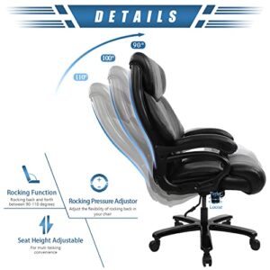 Big and Tall 400lb Bonded Leather Office Chair - Adjustable Lumbar Support and Rocking Function, Heavy Duty Metal Base High Back Large Ergonomic Executive Desk Computer Chair, Black