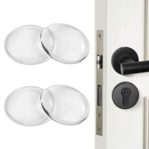 4 pcs door knob wall protector, clear elastic round wall protectors from door knobs, reusable & washable, quiet, strong self adhesive rubber bumper for home & office