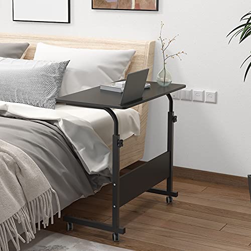 sogesfurniture Mobile Side Table 31.4 inches Tablet Slot & Wheels Mobile Laptop Computer Desk Adjustable Movable Laptop Computer Stand for Bed Sofa,Oak Color