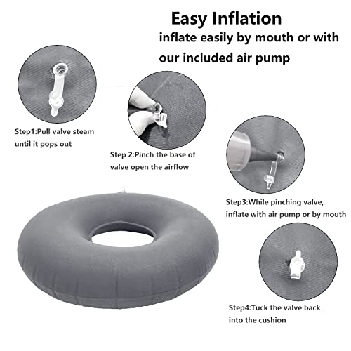 Shieraily Grey Inflatable Cushion Inflatable Ring Cushion Seat 15 Inch Round Inflatable Cushion Portable Cushion Pillow for Home Office Chair Wheelchair Car