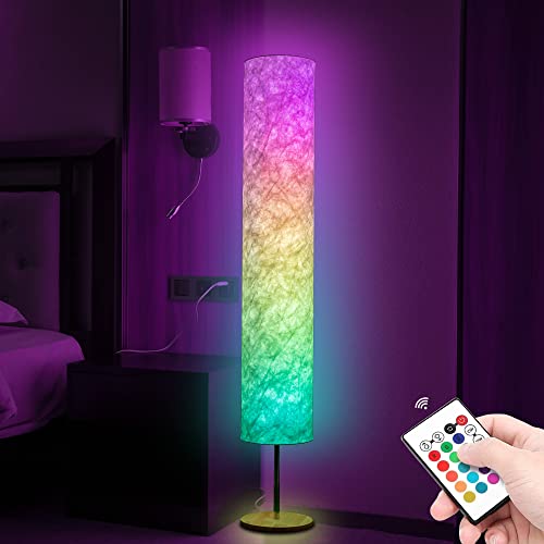 YIEONSHION Soft Light Floor Lamp, 60" Simple Design Morden Slim Warm Light 3000K LED Tyvek Fabric Shade Standing Lamp for Living Room Bedroom Game Room (L/60inch, RGB Remote)