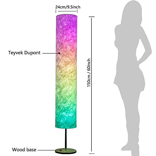 YIEONSHION Soft Light Floor Lamp, 60" Simple Design Morden Slim Warm Light 3000K LED Tyvek Fabric Shade Standing Lamp for Living Room Bedroom Game Room (L/60inch, RGB Remote)