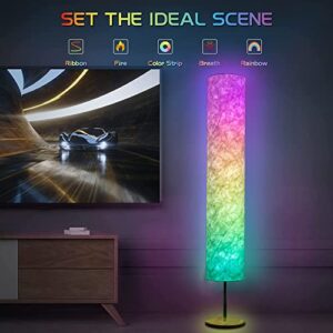 YIEONSHION Soft Light Floor Lamp, 60" Simple Design Morden Slim Warm Light 3000K LED Tyvek Fabric Shade Standing Lamp for Living Room Bedroom Game Room (L/60inch, RGB Remote)