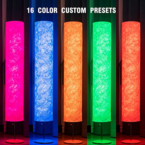 YIEONSHION Soft Light Floor Lamp, 60" Simple Design Morden Slim Warm Light 3000K LED Tyvek Fabric Shade Standing Lamp for Living Room Bedroom Game Room (L/60inch, RGB Remote)