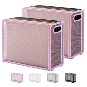oterri hanging file organizer, portable desktop file organizer mesh detachable foldable file folder organizer 12.2*5.5*9.44 inch for letter size folders, file holders for office/home(pink, 2 pack)