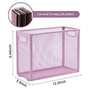 Oterri Hanging File Organizer, Portable Desktop File Organizer Mesh Detachable Foldable File Folder Organizer 12.2*5.5*9.44 inch for Letter Size Folders, File Holders for Office/Home(Pink, 2 Pack)