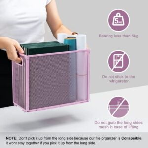 Oterri Hanging File Organizer, Portable Desktop File Organizer Mesh Detachable Foldable File Folder Organizer 12.2*5.5*9.44 inch for Letter Size Folders, File Holders for Office/Home(Pink, 2 Pack)