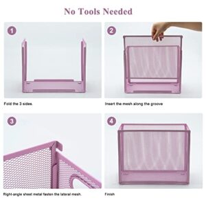 Oterri Hanging File Organizer, Portable Desktop File Organizer Mesh Detachable Foldable File Folder Organizer 12.2*5.5*9.44 inch for Letter Size Folders, File Holders for Office/Home(Pink, 2 Pack)