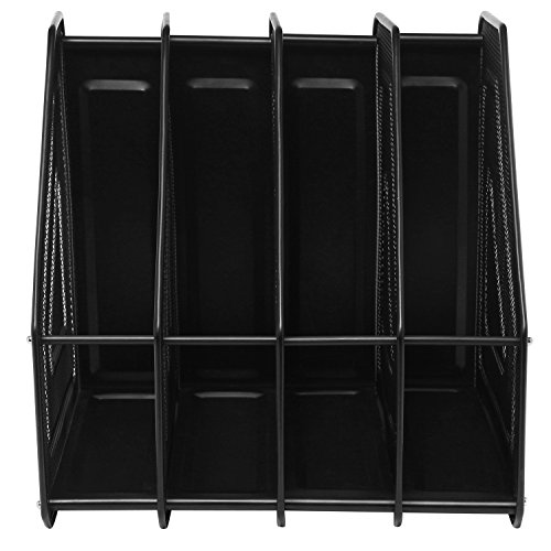 MyGift Heavy Duty Black Metal Mesh File Rack, Document and Magazine Holder with 4 Compartments