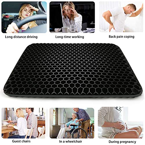 PUZXRRY Gel Seat Cushion - Double Layer Egg Gel Cushion with Breathable Non-Slip Cover for Office Car Wheelchair, Black