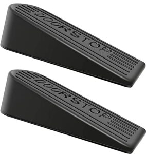 large rubber door stopper 2 packs heavy duty wedge sturdy and stackable door stop, fit for gaps up to 2.0 inches ，non-scratching doorstops special for home office school heavy door (black)