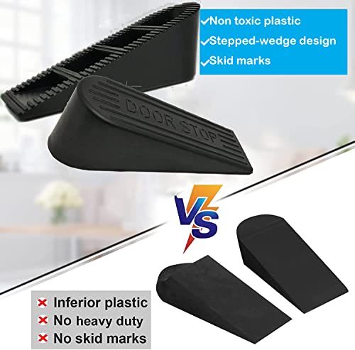 Large Rubber Door Stopper 2 Packs Heavy Duty Wedge Sturdy and Stackable Door Stop, Fit for Gaps up to 2.0 Inches ，Non-Scratching Doorstops Special for Home Office School Heavy Door (Black)