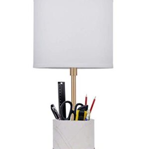 Doraimi 1 Light Marble Pen Holder Desk Lamp with Plating Antique Brass Finish, Modern and Concise Style Desk Lamp with Off-White Fabric Shade for Bedroom, Living Room,Office.(Included a 10W CFL Bulb)