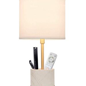 Doraimi 1 Light Marble Pen Holder Desk Lamp with Plating Antique Brass Finish, Modern and Concise Style Desk Lamp with Off-White Fabric Shade for Bedroom, Living Room,Office.(Included a 10W CFL Bulb)