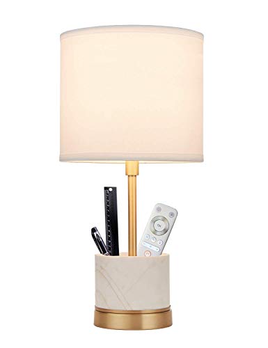 Doraimi 1 Light Marble Pen Holder Desk Lamp with Plating Antique Brass Finish, Modern and Concise Style Desk Lamp with Off-White Fabric Shade for Bedroom, Living Room,Office.(Included a 10W CFL Bulb)