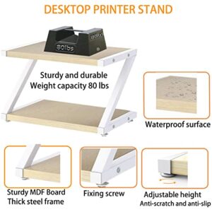 Olighan Desktop Printer Stand, Printer Stand with Storage ,Printer Shelf for Desk with Anti-Skid Pads Adjustable Feet,2Double Tiers Organizer Multi-Purpose Printer Rack for Home Office(Light Wood)