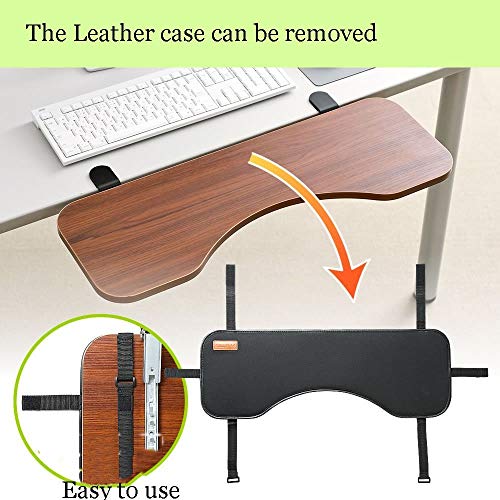 FUZADEL Ergonomic Desk Extender Clamp On Desk Extension Forearm Arm Rest Office Adjustable Mouse and Keyboard Tray Tilted Table Mount Armrest Shelf Stand Computer Elbow Arm Support Pad Under Desk