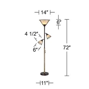 Franklin Iron Works Plymouth Rustic Farmhouse Torchiere Floor Lamp Standing 3-Light Dimmable 72" Tall Bronze Faux Wood Metal Mica Cone Shade Decor for Living Room Reading House Bedroom Home Office