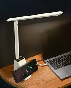 seebest rechargeable desk lamp with 15w fast wireless charger, usb charging port, table lamp for home office, touch control eye-caring stepless dimming, foldable little lamp, for reading work