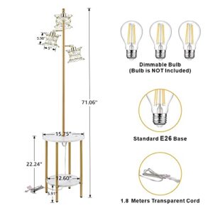 ROSEN GARDEN Tree Floor Lamp with Table USB Ports and Wireless Charging Station, Modern Dimmable Touch Control Floor Lamp with 3-Light for Living Room, Bedroom & Office