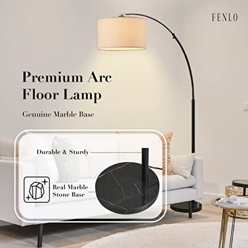 FENLO 75" Arc Floor Lamps For Living Room, Marble Standing Lamp for Bedroom, Adjustable Arched Floor Lamps, Tall Floor Lamp For Office, Luxurious Living Room Lamps, Tall Lamps For Bedroom - Finn Black