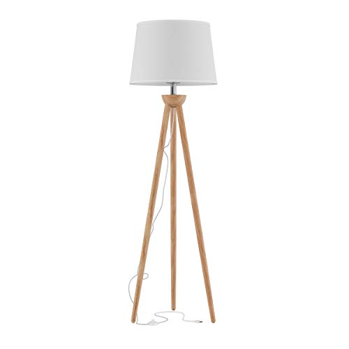 Lavish Home Tripod Floor Lamp – Mid-Century Modern Décor Light with LED Bulb and Natural Oak Wood Base – Bedroom, Living Room, or Office Lighting