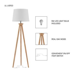 Lavish Home Tripod Floor Lamp – Mid-Century Modern Décor Light with LED Bulb and Natural Oak Wood Base – Bedroom, Living Room, or Office Lighting