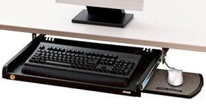 3m adjustable under-desk keyboard drawer, three height settings, wide tray with gel wrist rest accomodates most keyboards, slide out mouse platform with precise mouse pad, black (kd45)