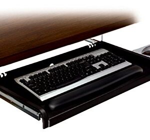 3M Adjustable Under-Desk Keyboard Drawer, Three Height Settings, Wide Tray with Gel Wrist Rest Accomodates Most Keyboards, Slide Out Mouse Platform with Precise Mouse Pad, Black (KD45)