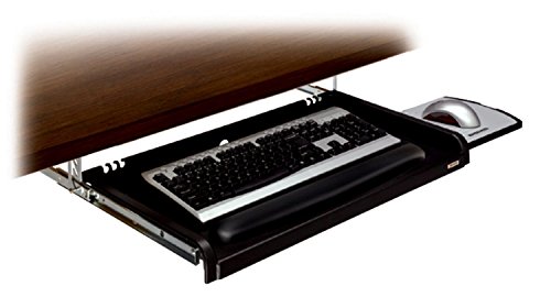 3M Adjustable Under-Desk Keyboard Drawer, Three Height Settings, Wide Tray with Gel Wrist Rest Accomodates Most Keyboards, Slide Out Mouse Platform with Precise Mouse Pad, Black (KD45)