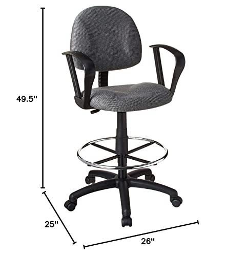 Boss Office Products B1617-GY Ergonomic Works Drafting Chair with Loop Arms in Grey