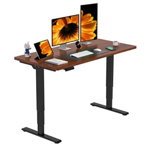 sanodesk 55″ electric standing desk, dual motor height adjustable desk, stable and durable 3-stage stand up desk for home office (black frame/55 x 28 inch mahogany top)