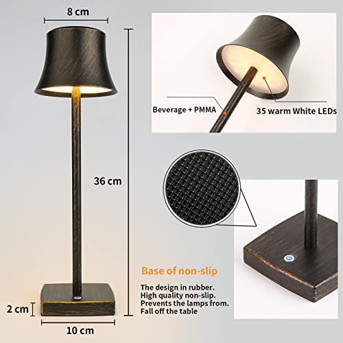 Cordless Table Lamp, Rechargeable Battery 5000mAh Metal Aluminum Housing USB LED Portable Powered Desk Lamp , 2 Levels Brightness Night Light for Restaurants Bars Garden Patio Bedroom Outdoor (Copper)