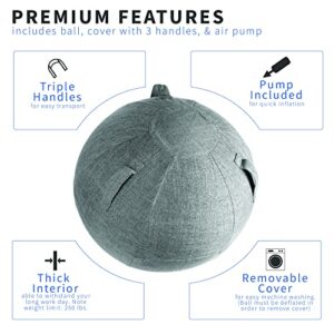 VIVO Premium Core Yoga Ball Chair with Handle and Fabric Cover, Sitting Ball, Ergonomic Posture Engagement, Flexible Seating for Home and Office, Gray, CHAIR-BL01G