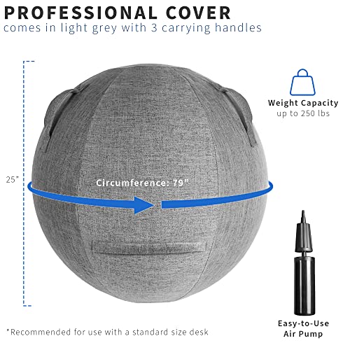 VIVO Premium Core Yoga Ball Chair with Handle and Fabric Cover, Sitting Ball, Ergonomic Posture Engagement, Flexible Seating for Home and Office, Gray, CHAIR-BL01G