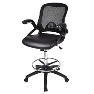artethys drafting chair with flip-up armrests, tall office chair adjustable height, standing desk chair rotatable pu leather seat(black)