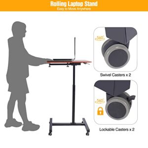 ALUPOM Rolling Laptop Stand Desk,Height & Angle Adjustable Mobile Table Workstation with Locking Wheels for Office Home Couch, 24.8"(L) x17(W)