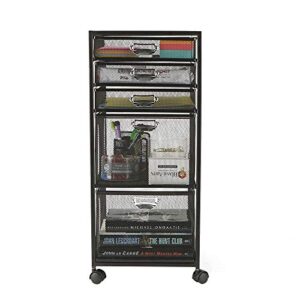 mind reader rolling file cabinet with drawers [5 drawers] craft cart organizer with wheels, slim storage for makeup, kitchen, utilities, office supplies, and tools (black mesh)