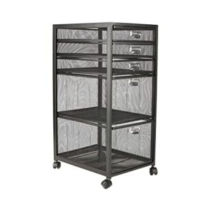 MIND READER Rolling File Cabinet with Drawers [5 Drawers] Craft Cart Organizer with Wheels, Slim Storage for Makeup, Kitchen, Utilities, Office Supplies, and Tools (BLACK MESH)