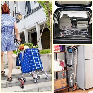 Folding Shopping Cart, Grocery cart on Wheels 35L 110lbs Large Capacity Stair Climbing Trolley w/8 Wheels & Removable Waterproof Oxford Bag Utility Cart (Blue)