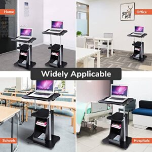 Instahibit Mobile Laptop Desk Adjustable Height Laptop Stand Cart Rolling Computer Laptop Table with Storage Home Office Black