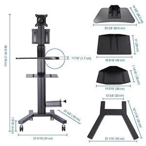 AW Rolling Computer Cart Adjustable Mobile PC Standing Workstation with Monitor Mount Keyboard Tray Printer CPU Holder Wheels for Shop Home Office Black