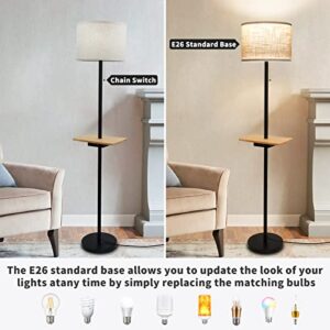 CHH Modern Floor Lamp with Dual USB Ports & Rectangle Tray Table LED Floor lamp for Bedroom, Living Room or Office and Farmhouse Country Lighting - Linen Shade