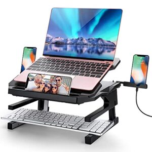 Laptop Stand for Desk Adjustable Height, 2-Layer Laptop Riser with 360 Swivel Base, Portable Ergonomic Computer Stand Holder, Foldable Laptop Stand Compatible with MacBook, All Laptops 10-15.6", Black