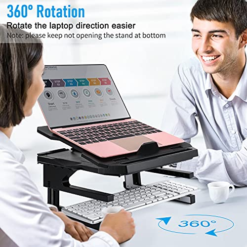 Laptop Stand for Desk Adjustable Height, 2-Layer Laptop Riser with 360 Swivel Base, Portable Ergonomic Computer Stand Holder, Foldable Laptop Stand Compatible with MacBook, All Laptops 10-15.6", Black