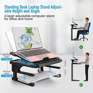 Laptop Stand for Desk Adjustable Height, 2-Layer Laptop Riser with 360 Swivel Base, Portable Ergonomic Computer Stand Holder, Foldable Laptop Stand Compatible with MacBook, All Laptops 10-15.6", Black