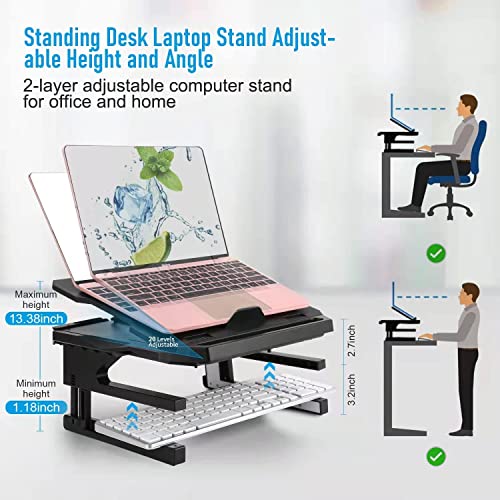 Laptop Stand for Desk Adjustable Height, 2-Layer Laptop Riser with 360 Swivel Base, Portable Ergonomic Computer Stand Holder, Foldable Laptop Stand Compatible with MacBook, All Laptops 10-15.6", Black