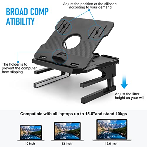 Laptop Stand for Desk Adjustable Height, 2-Layer Laptop Riser with 360 Swivel Base, Portable Ergonomic Computer Stand Holder, Foldable Laptop Stand Compatible with MacBook, All Laptops 10-15.6", Black