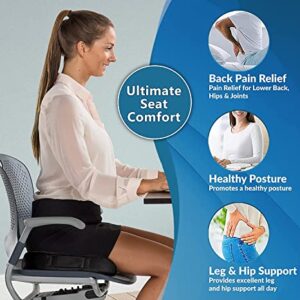 SJ GLOBALS Seat Cushion Office Chair Cushions, Car Seat Cushion, Memory Foam Coccyx Cushion for Tailbone Pain Office Chair Car Seat Cushion, Sciatica, Coccyx, Lower Back Pain Relief (Black)