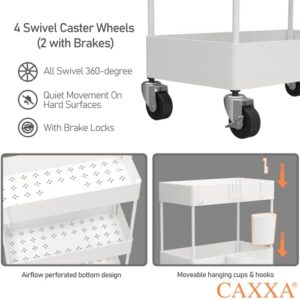 CAXXA 4-Tier Rolling Storage Organizer with 4 Small Baskets - Mobile Utility Cart with Caster Wheels, White